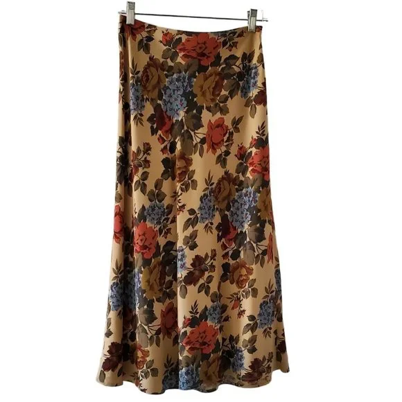Petite Sophisticate Floral Maxi Skirt | Like New | 2P | Tan Red Gold Smokey Blue - Picture 4 of 13